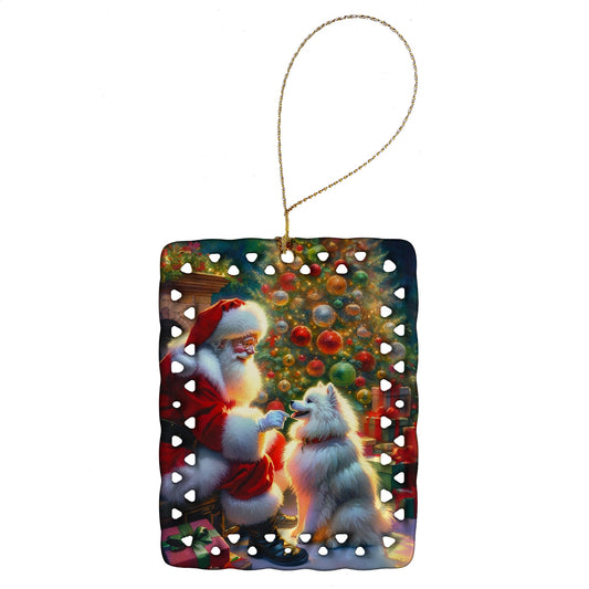 American Eskimo and Santa Claus Porcelain Ornament