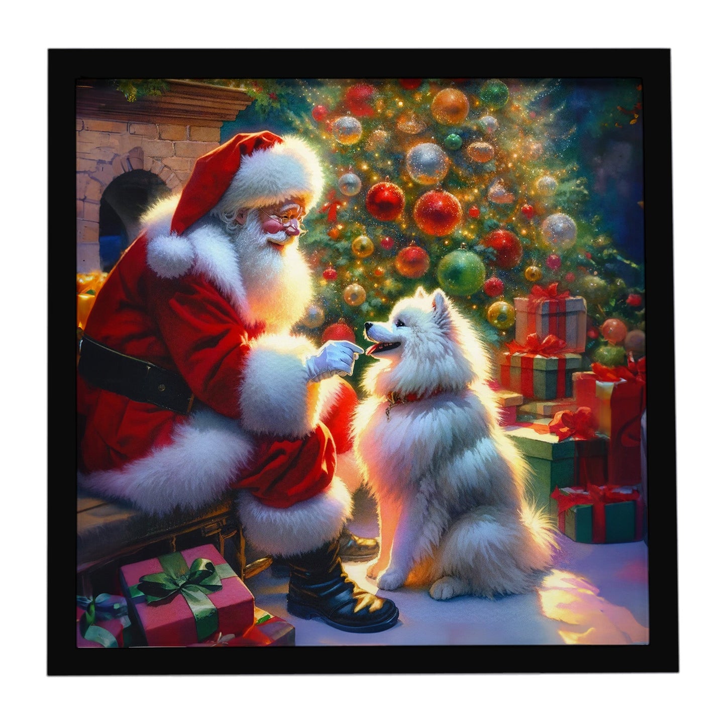 American Eskimo and Santa Claus Framed Metal Print