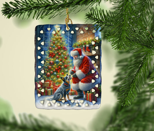 Australian Cattle Dog and Santa Claus Porcelain Ornament
