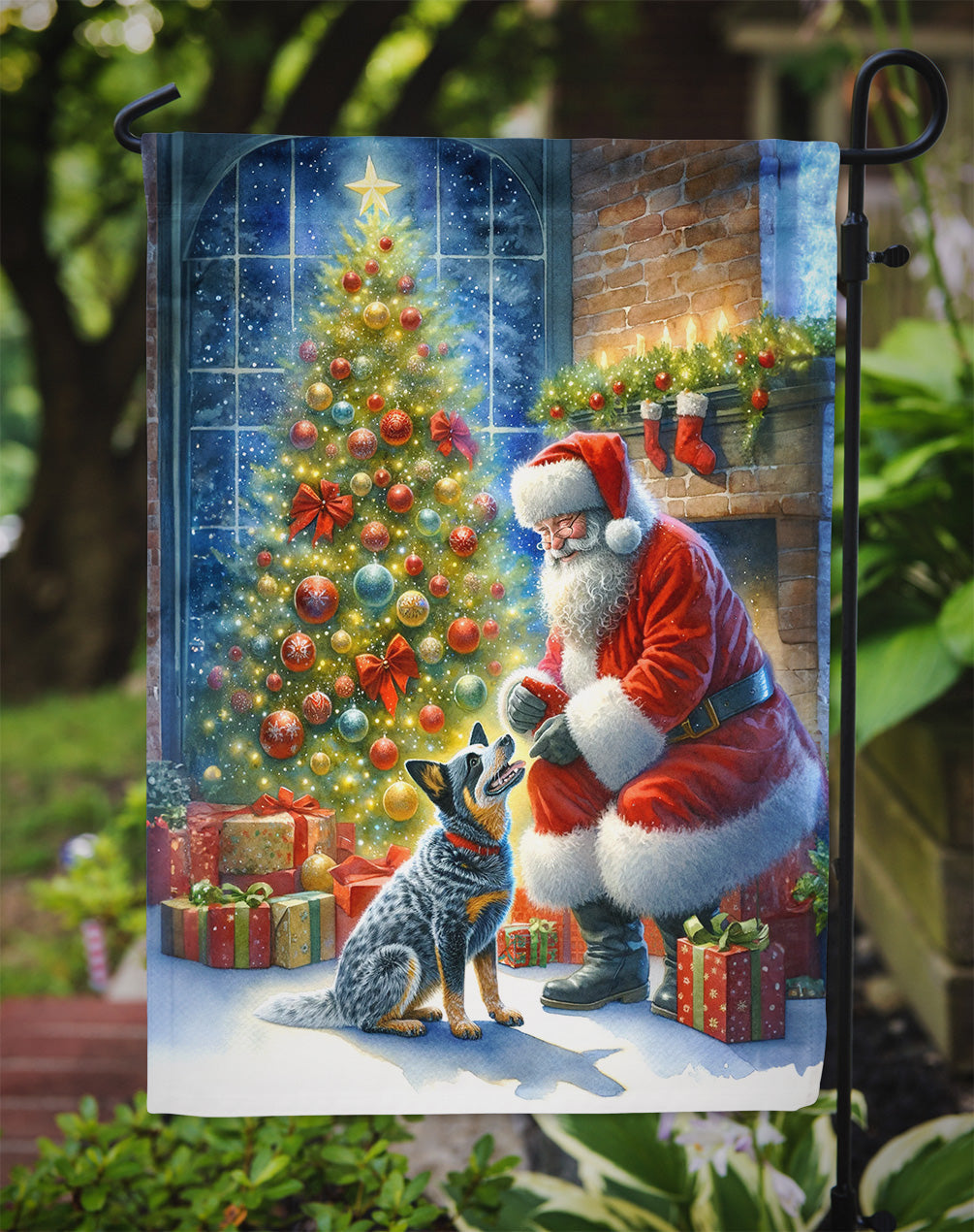 Australian Cattle Dog with Santa Garden Flag – Christmas Dog Yard Decor