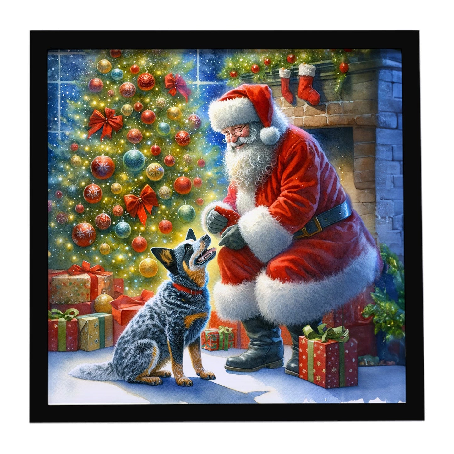 Australian Cattle Dog and Santa Claus Framed Metal Print