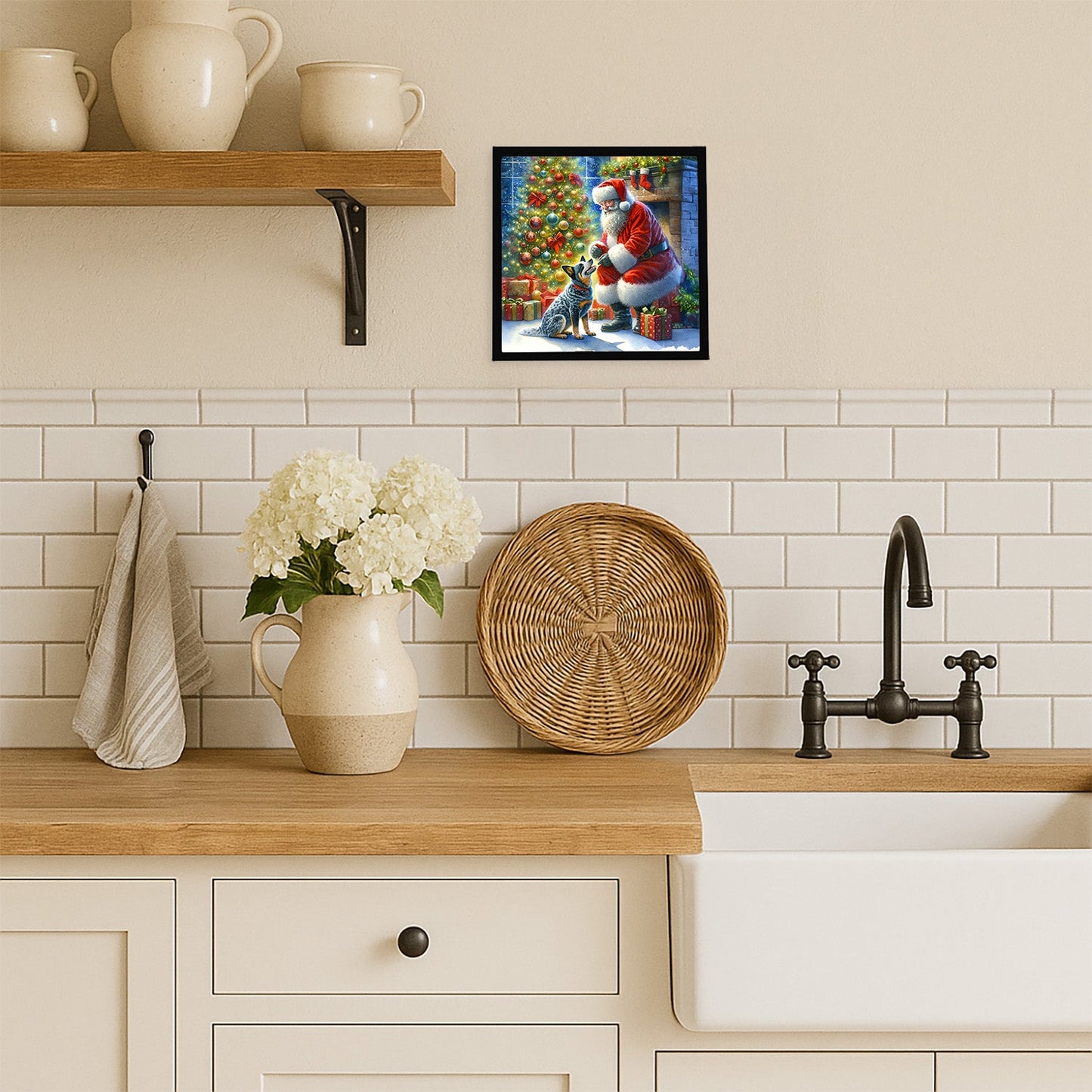 Australian Cattle Dog and Santa Claus Framed Metal Print