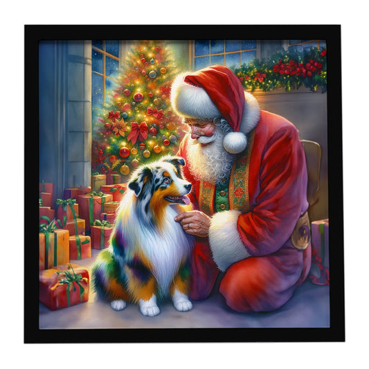 Australian Shepherd and Santa Claus Framed Metal Print