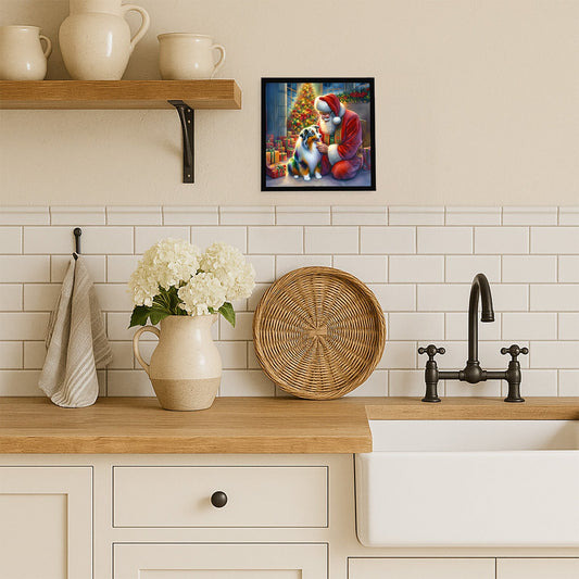 Australian Shepherd and Santa Claus Framed Metal Print