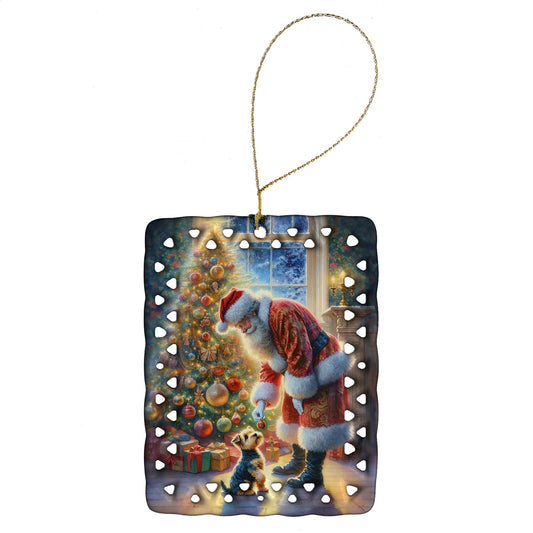 Australian Terrier and Santa Claus Porcelain Ornament