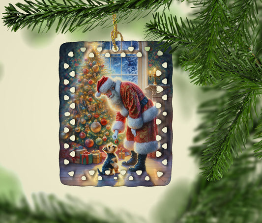 Australian Terrier and Santa Claus Porcelain Ornament