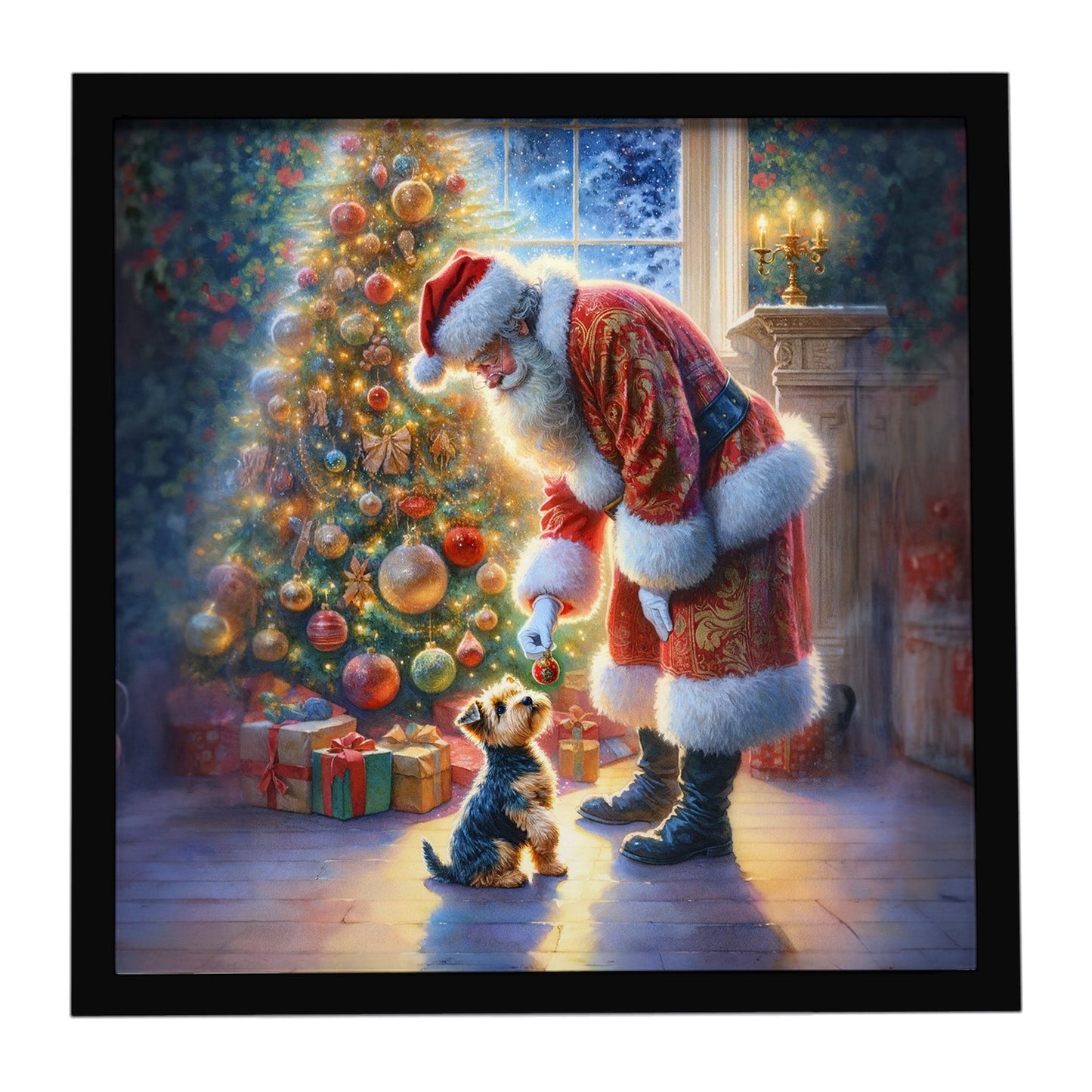 Australian Terrier and Santa Claus Framed Metal Print