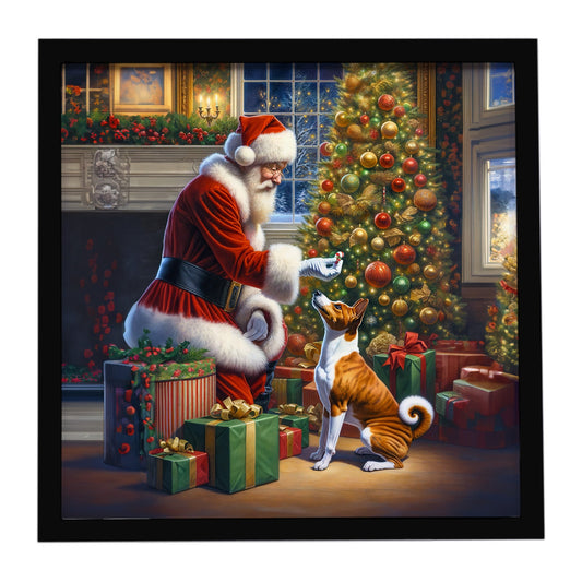 Basenji and Santa Claus Framed Metal Print