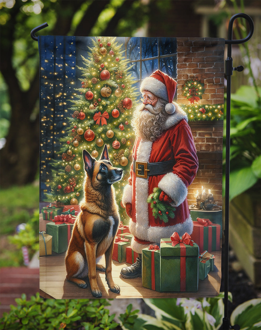 Belgian Malinois with Santa Garden Flag – Christmas Dog Yard Decor