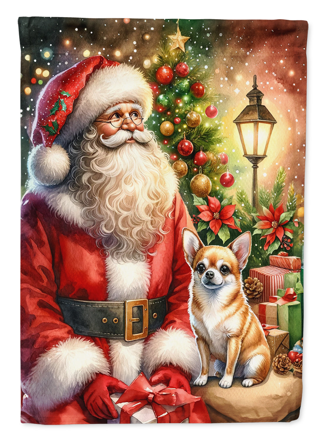 Chihuahua and Santa Claus House Flag