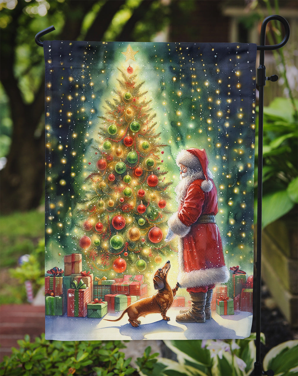 Dachshund with Santa Garden Flag – Christmas Dog Yard Decor