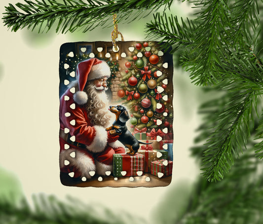Dachshund and Santa Claus Porcelain Ornament