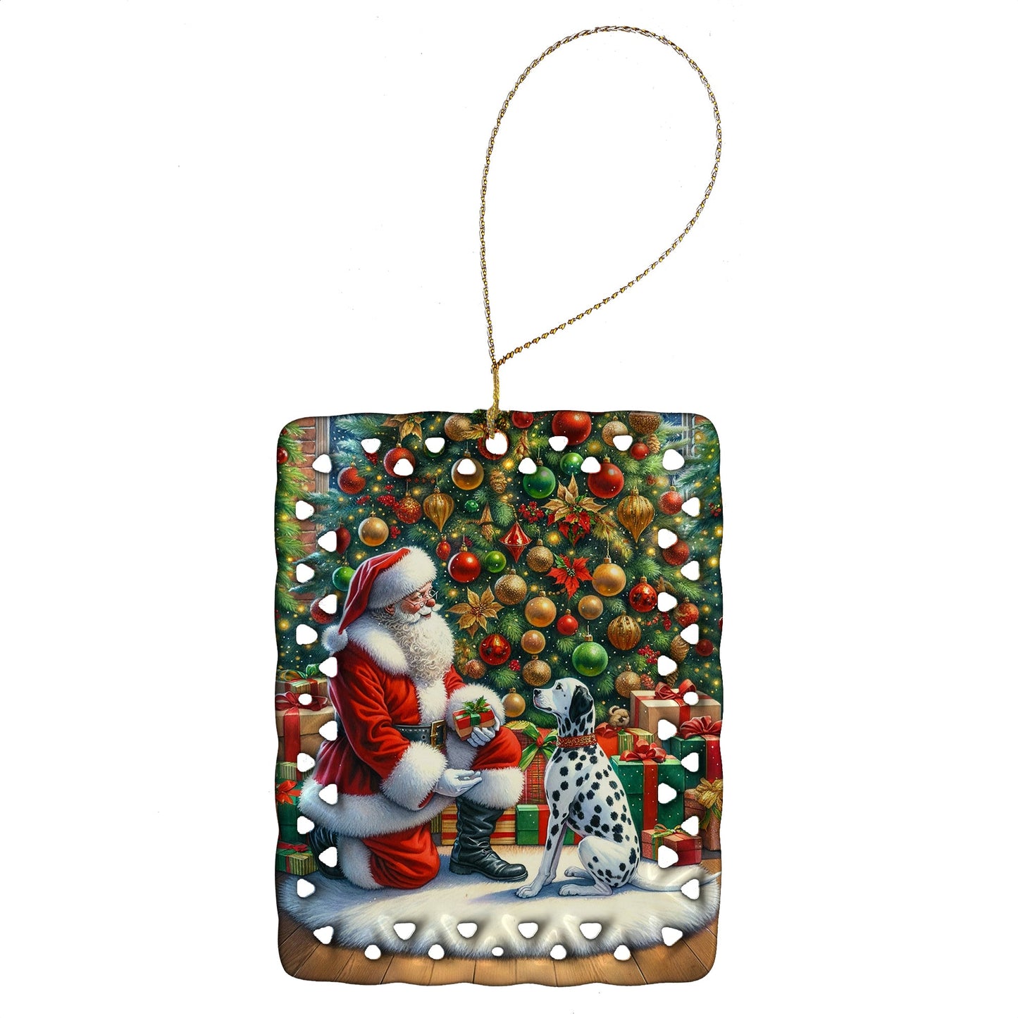 Dalmatian and Santa Claus Porcelain Ornament