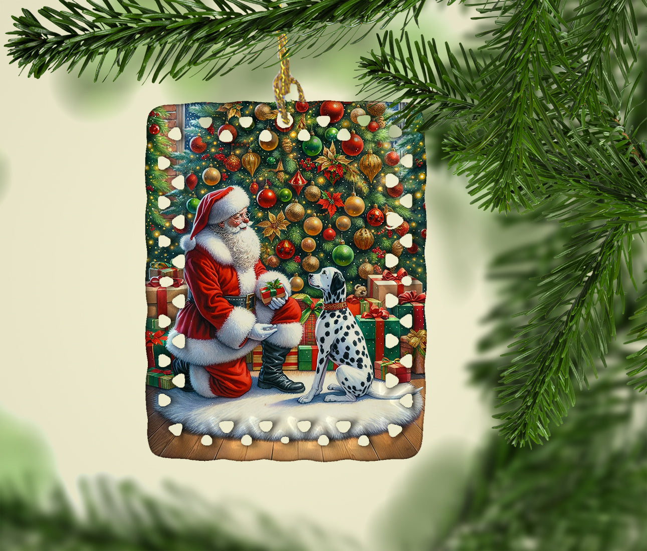 Dalmatian and Santa Claus Porcelain Ornament