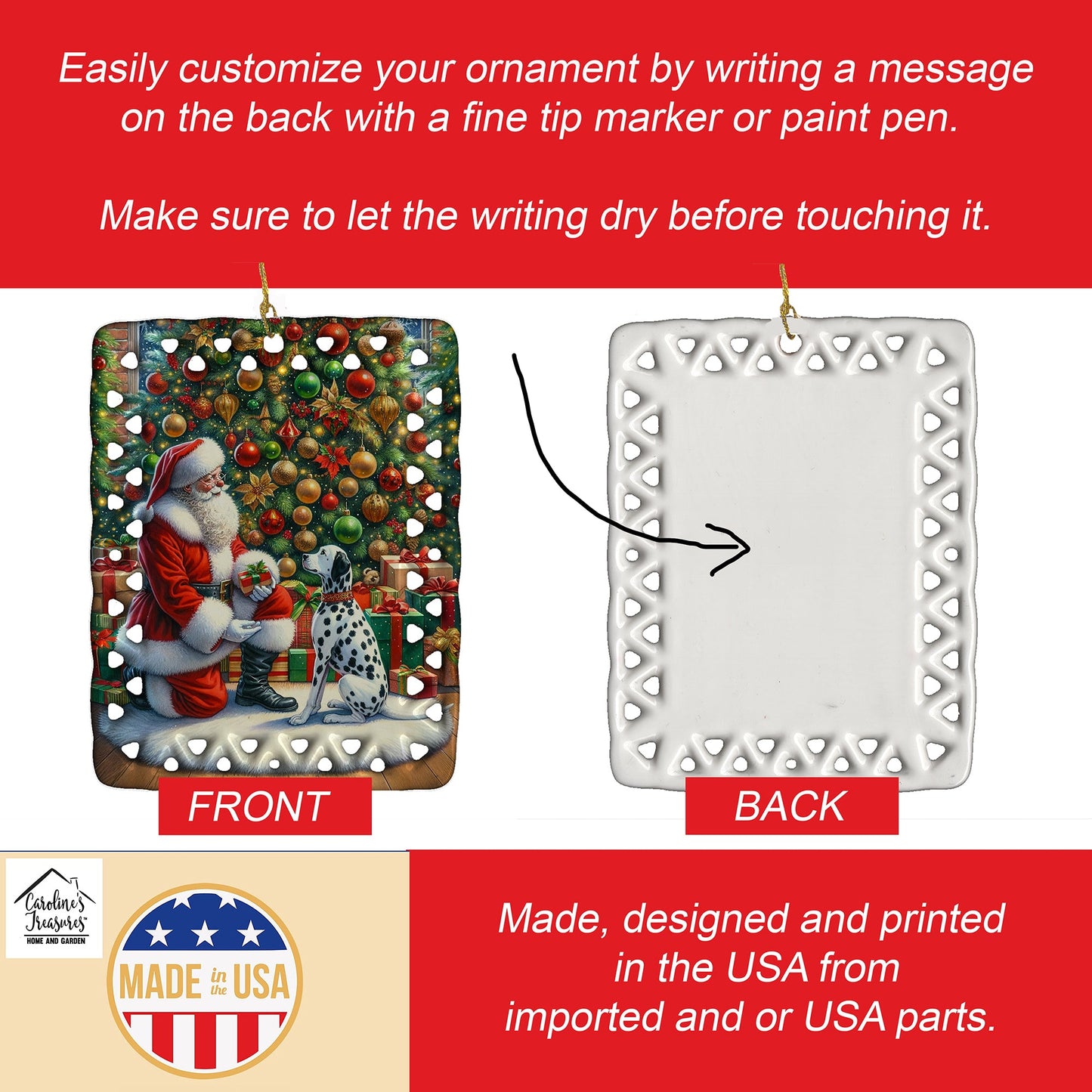 Dalmatian and Santa Claus Porcelain Ornament