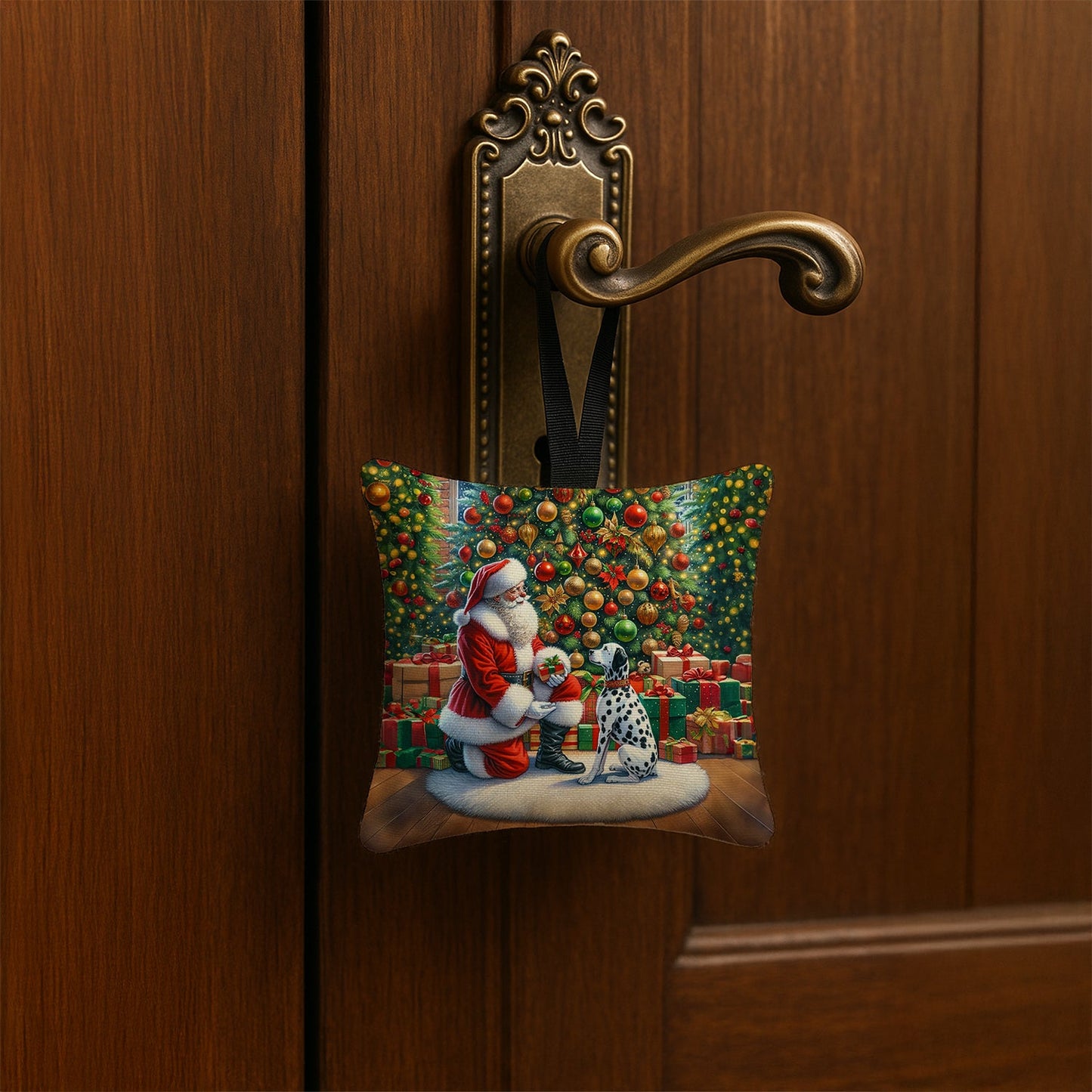 Dalmatian and Santa Claus Hanging Square Fabric Ornament 3.5 × 3.5