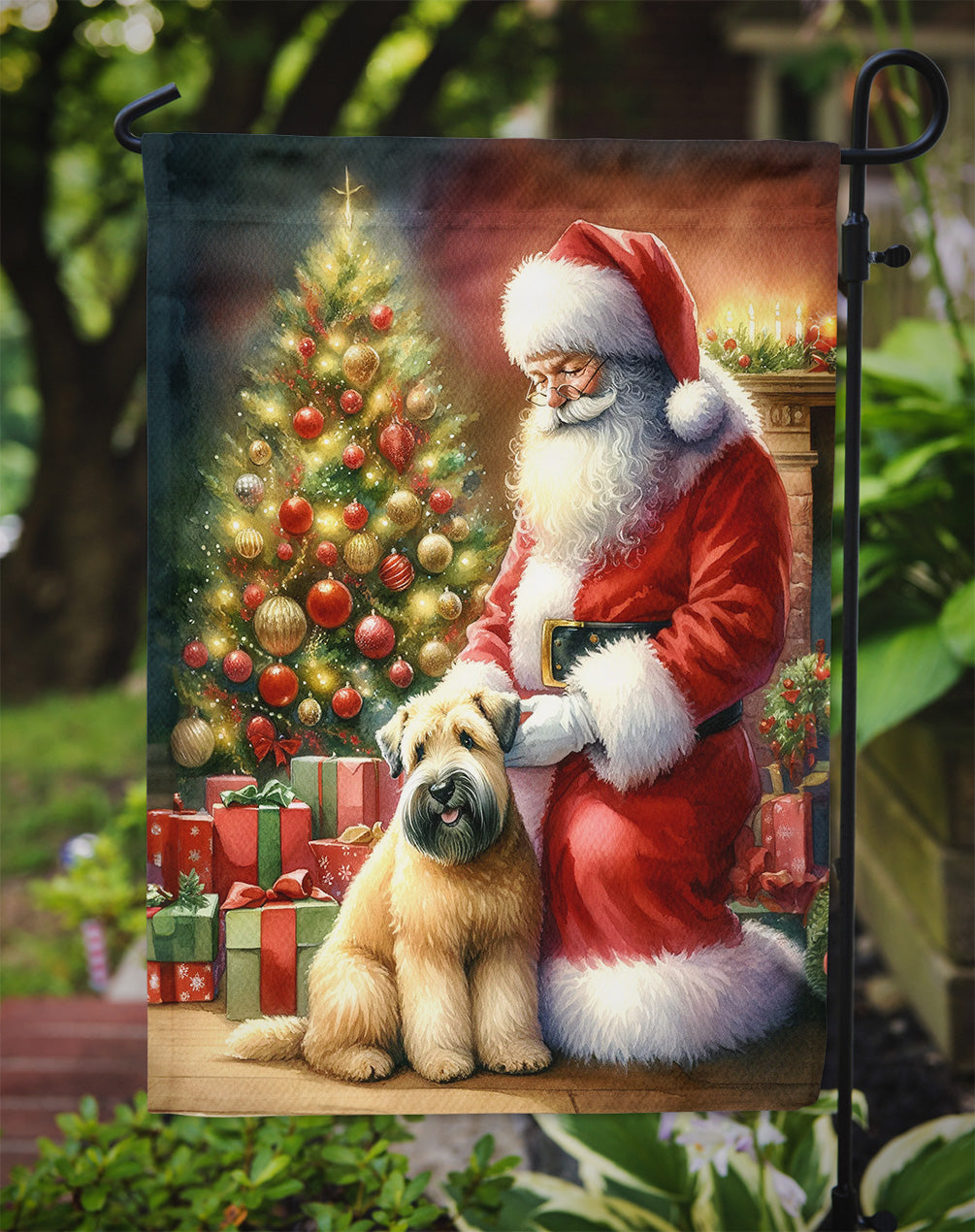 Wheaten Terrier with Santa Garden Flag – Christmas Dog Yard Decor