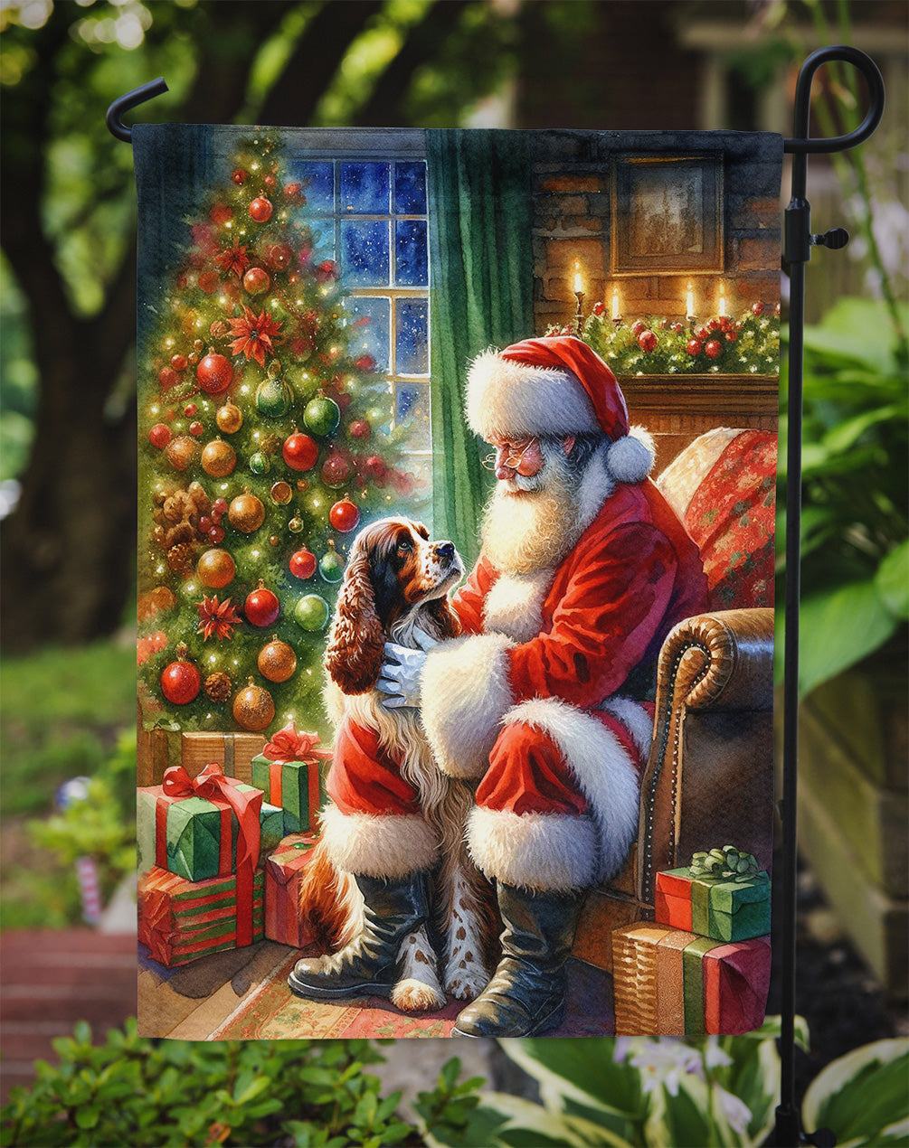 Welsh Springer Spaniel with Santa Garden Flag – Christmas Dog Yard Decor