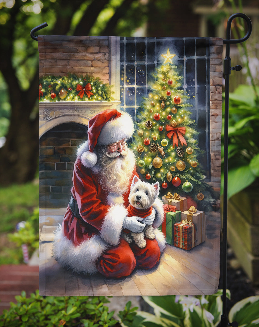 Westie with Santa Garden Flag – Christmas Dog Yard Decor