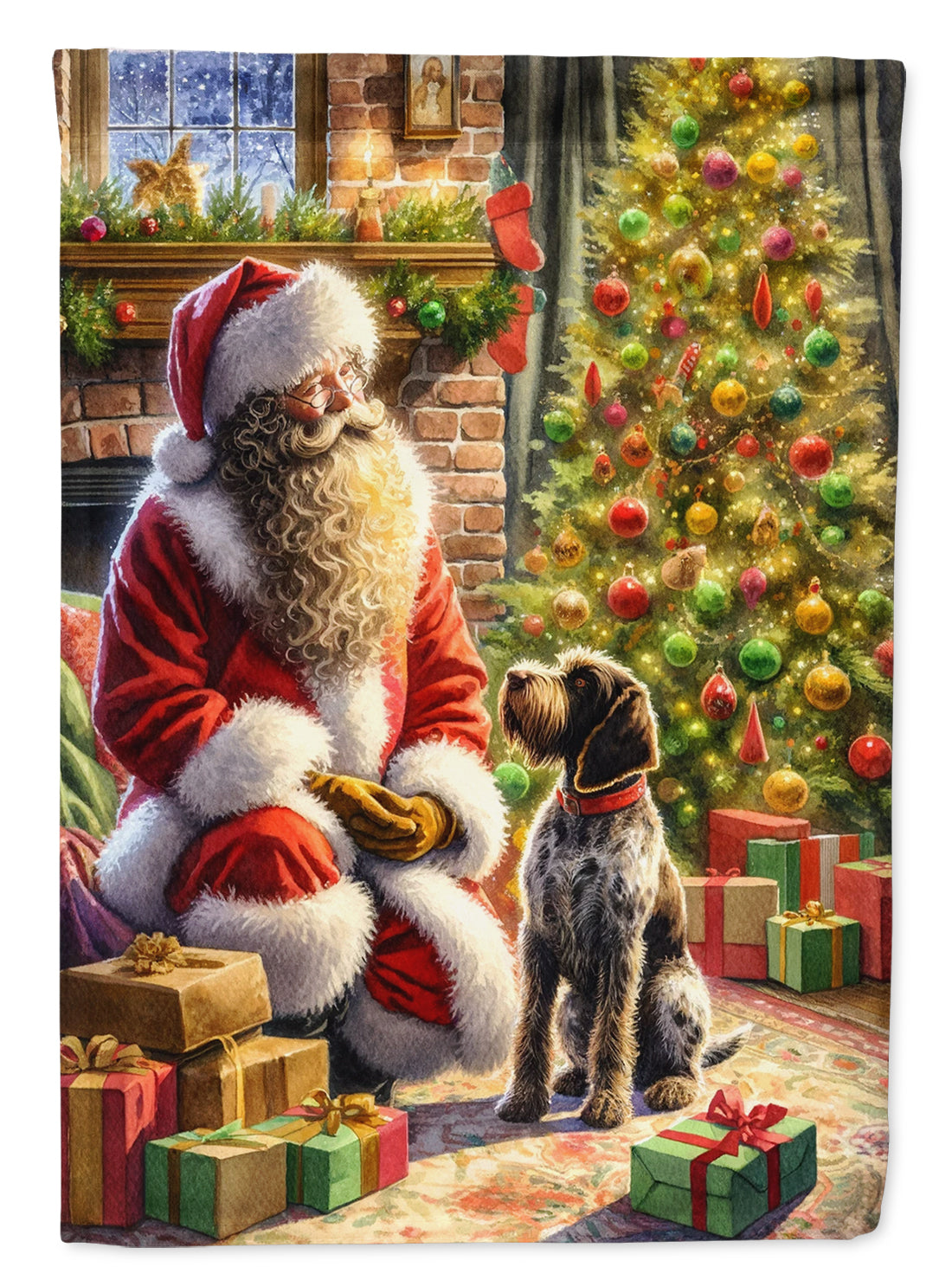 Wirehaired Pointing Griffon with Santa Garden Flag – Christmas Dog Yard Decor