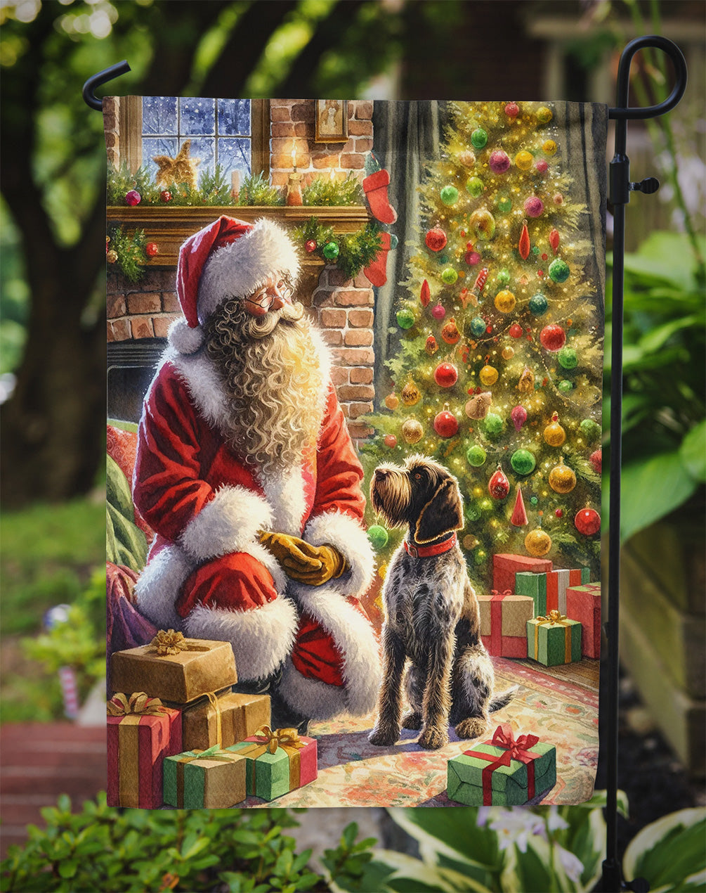 Wirehaired Pointing Griffon with Santa Garden Flag – Christmas Dog Yard Decor