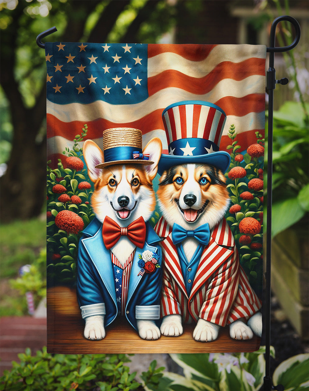 All American Corgi Garden Flag –  Dogs with American Flag Background by Caroline’s Treasures