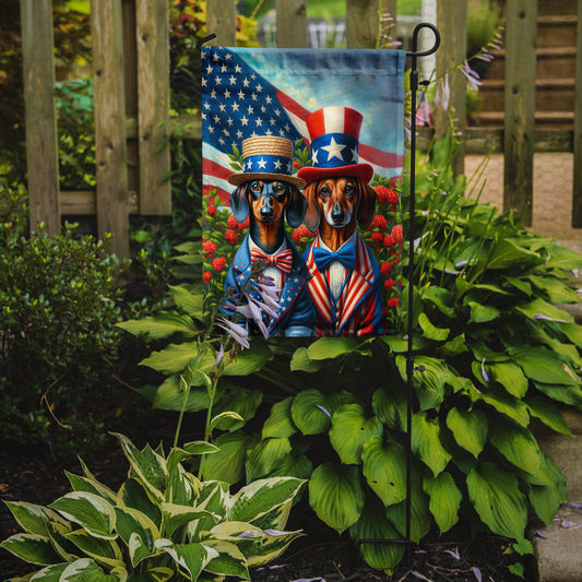All American Dachshund Garden Flag – Dogs with American Flag Background by Caroline’s Treasures