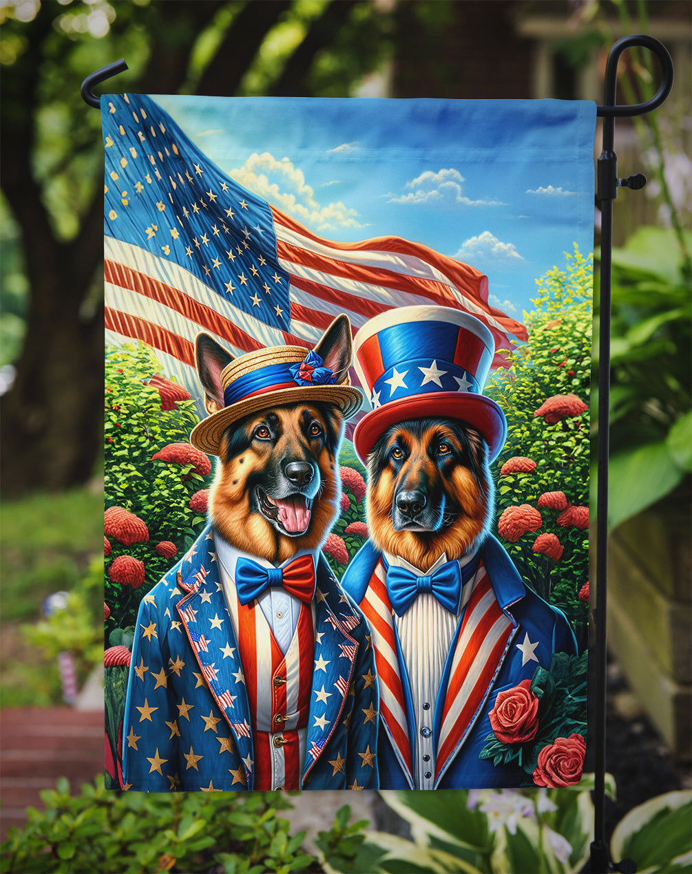 All American German Shepherd Garden Flag –  Dogs with American Flag Background by Caroline’s Treasures