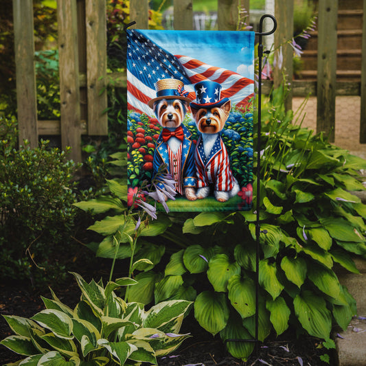 All American Silky Terrier Garden Flag –  Dogs with American Flag Background by Caroline’s Treasures