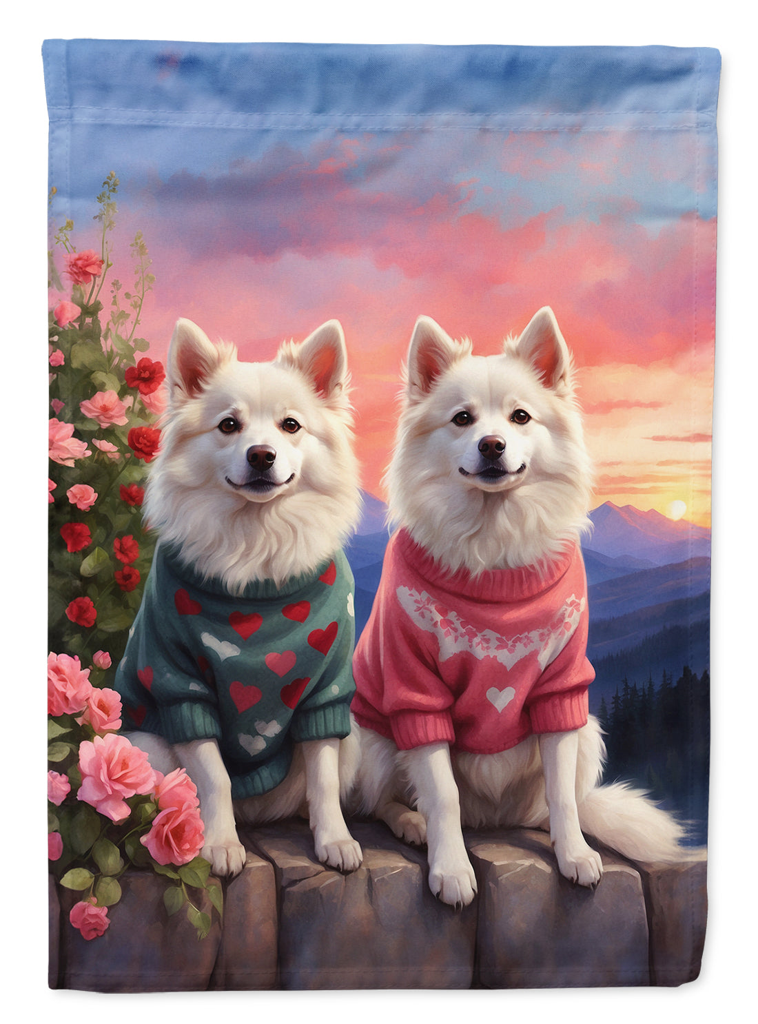 American Eskimo Two Hearts House Flag