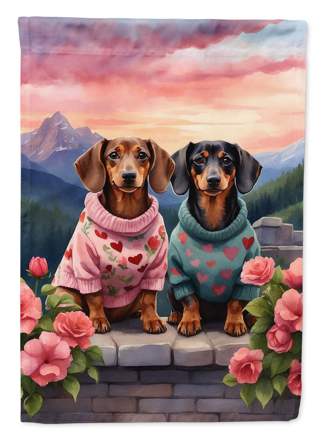 Dachshund Two Hearts House Flag