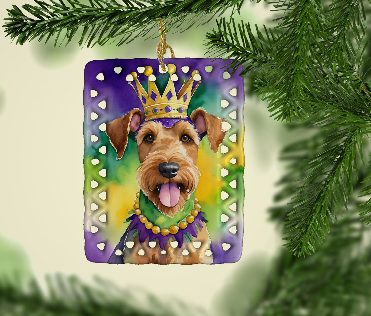 Airedale Terrier King of Mardi Gras Porcelain Ornament