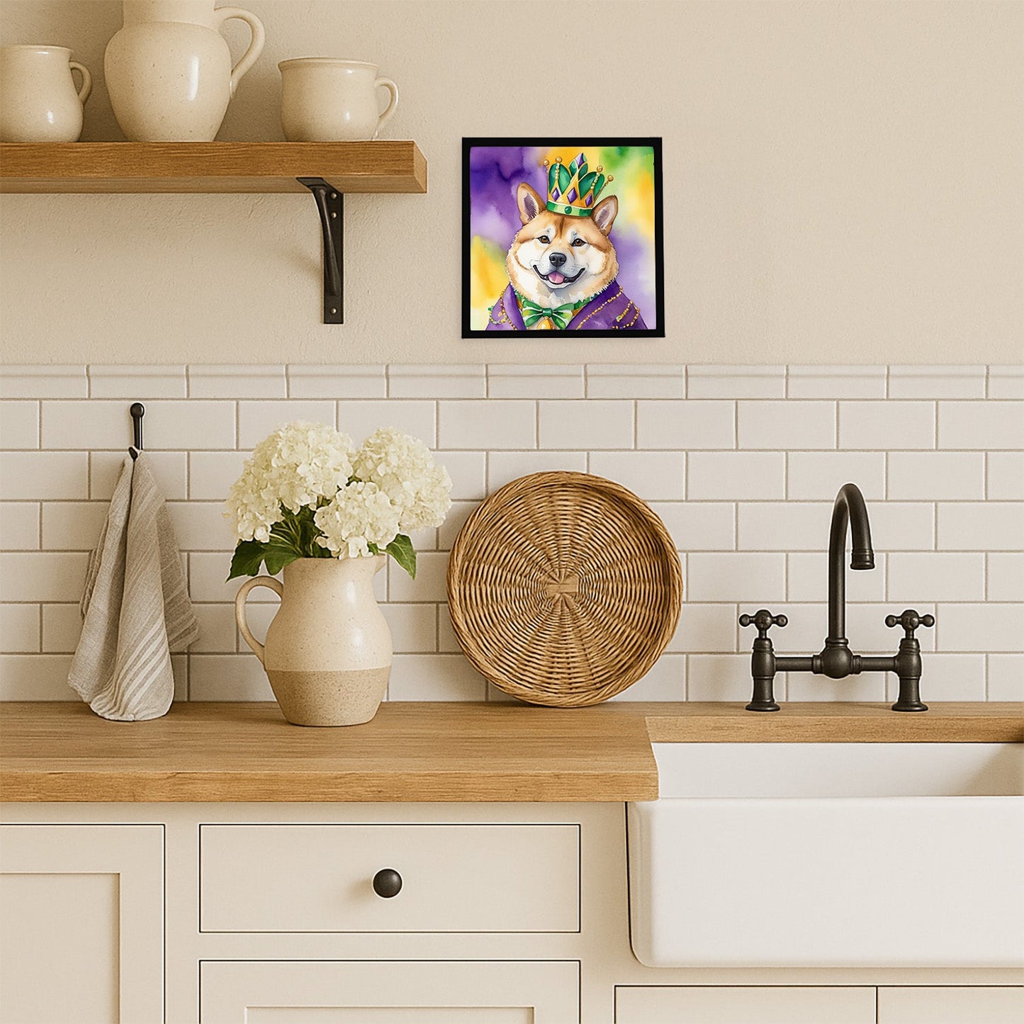 Akita King of Mardi Gras Framed Metal Print