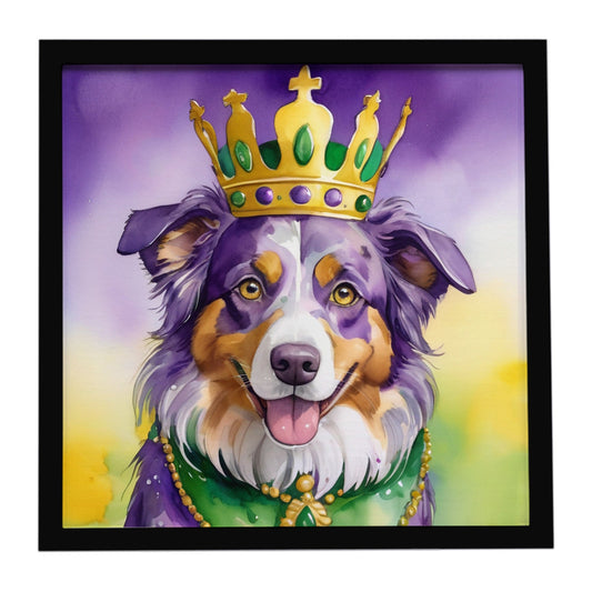 Australian Shepherd King of Mardi Gras Framed Metal Print