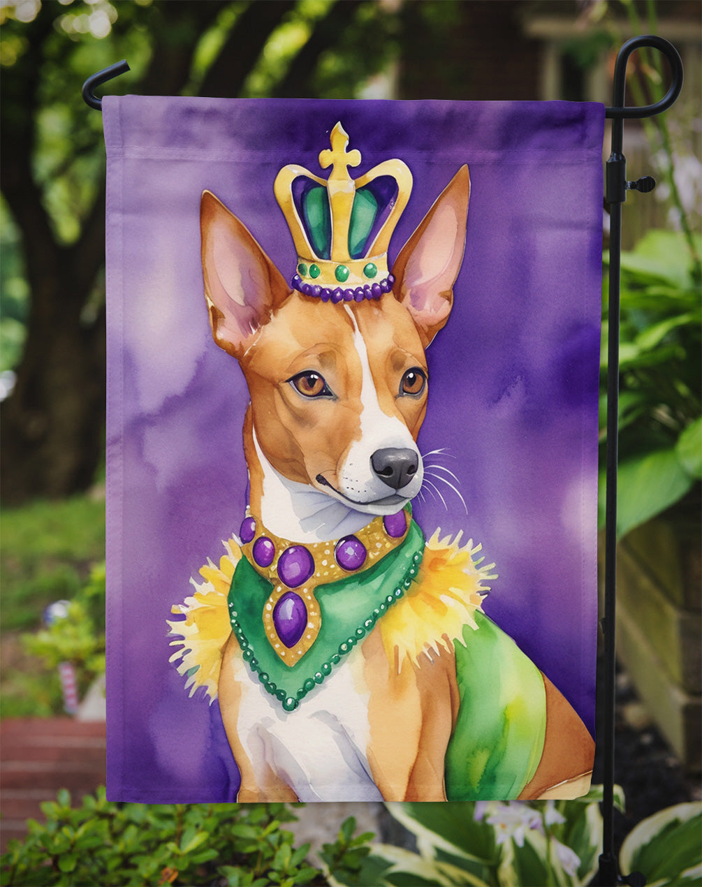 Basenji King of Mardi Gras Garden Flag - Vibrant Dog-Themed Yard Decor by Caroline's Treasures