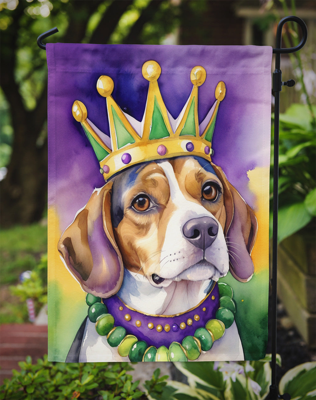 Beagle King of Mardi Gras Garden Flag - Vibrant Dog-Themed Yard Decor by Caroline's Treasures