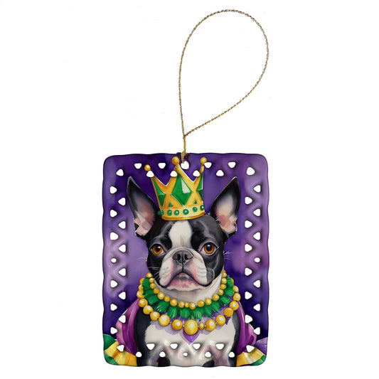 Boston Terrier King of Mardi Gras Porcelain Ornament