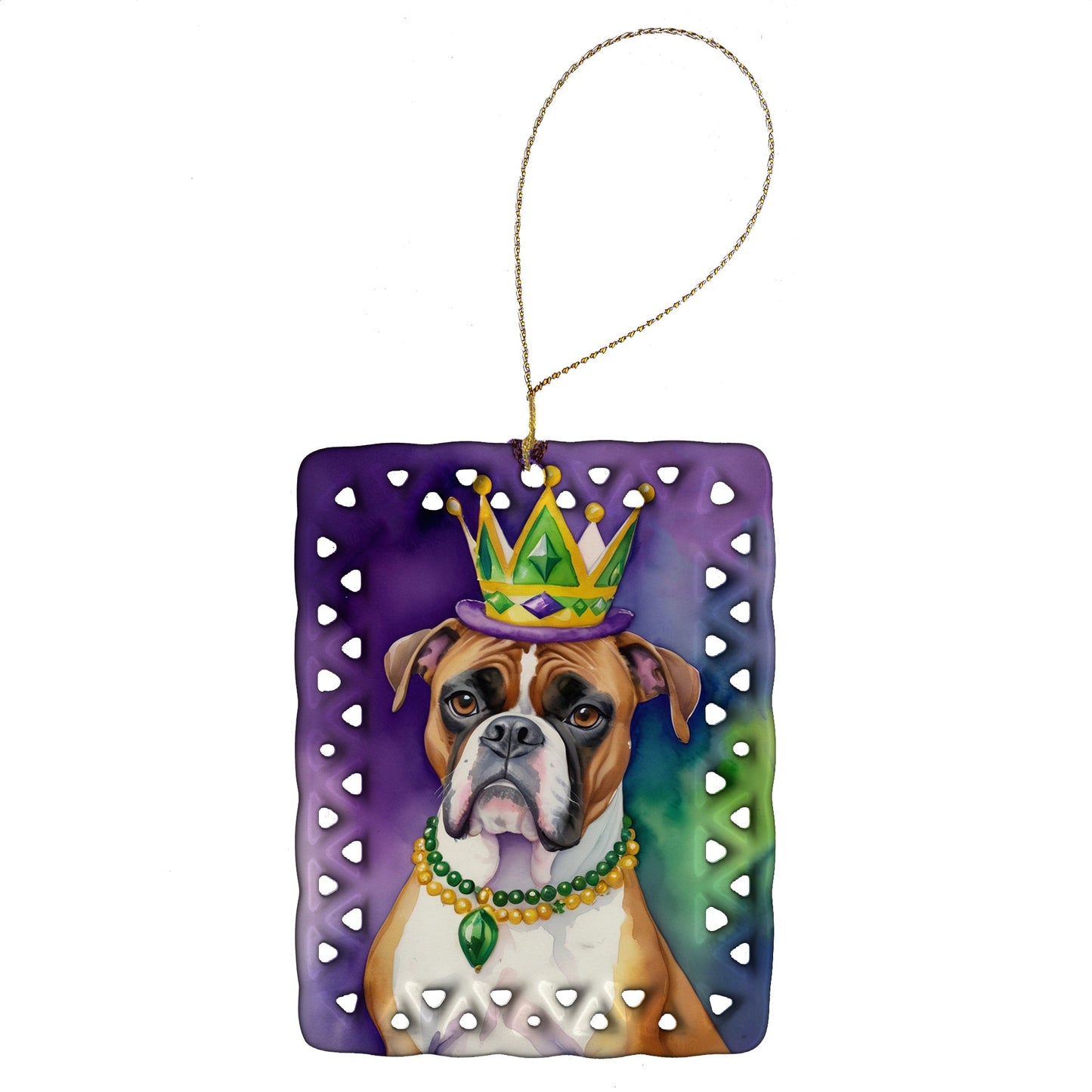 Boxer King of Mardi Gras Porcelain Ornament