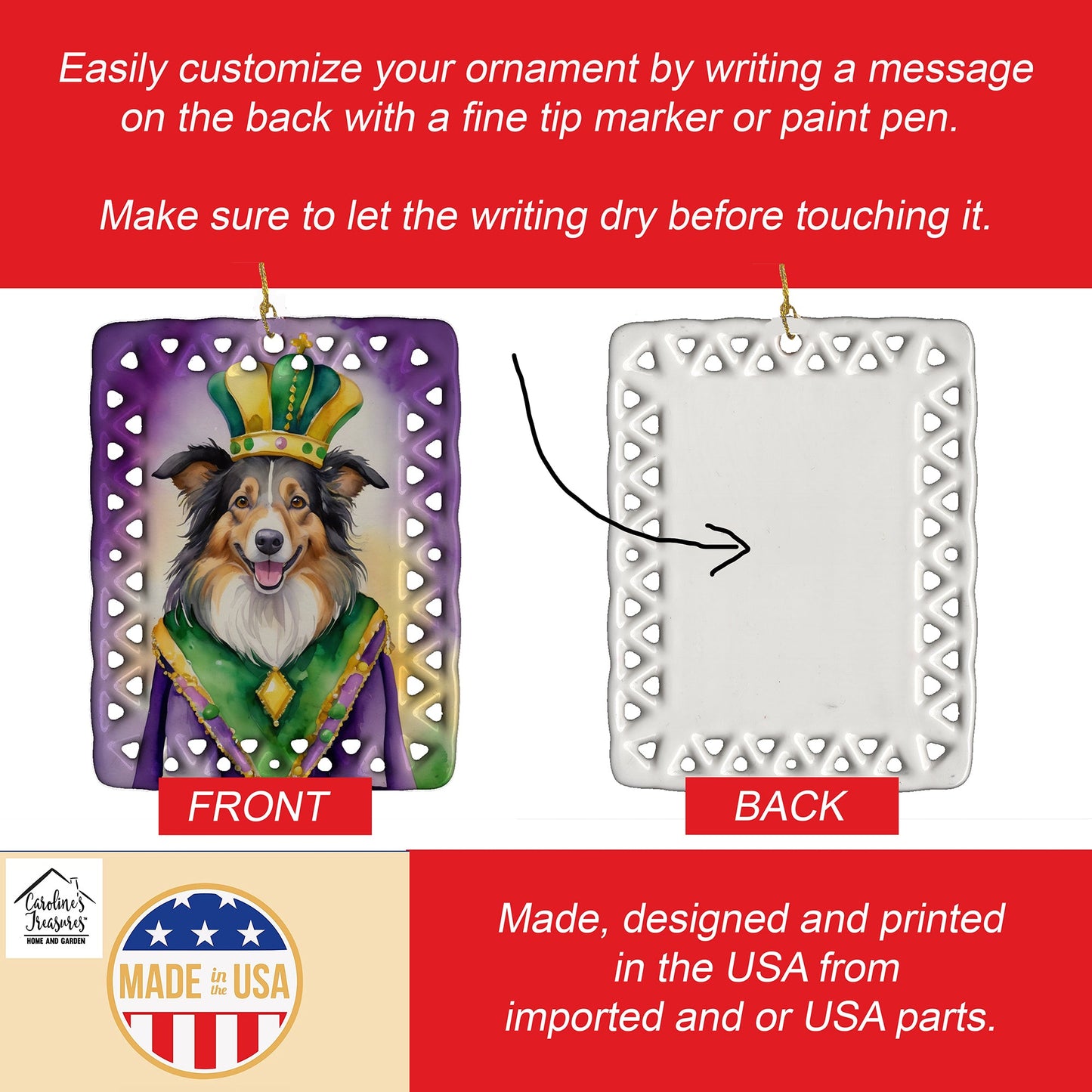 Collie King of Mardi Gras Porcelain Ornament