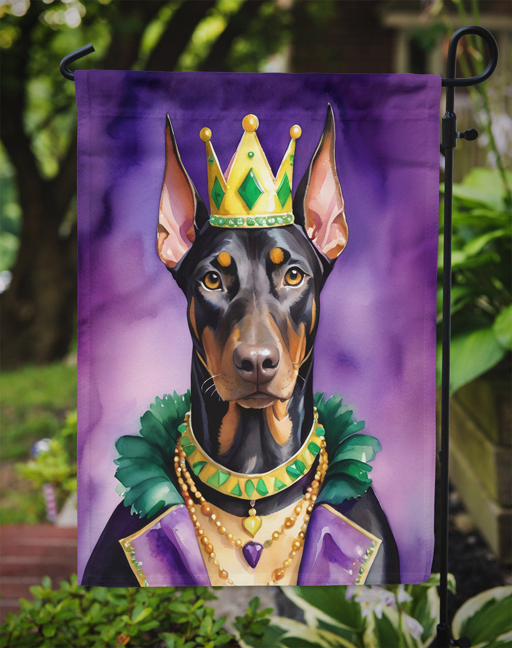 Doberman Pinscher King of Mardi Gras Garden Flag - Vibrant Dog-Themed Yard Decor by Caroline's Treasures