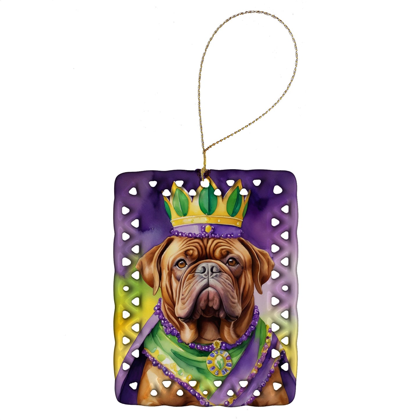 Dogue de Bordeaux King of Mardi Gras Porcelain Ornament