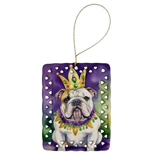 English Bulldog King of Mardi Gras Porcelain Ornament
