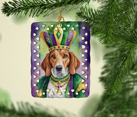 English Foxhound King of Mardi Gras Porcelain Ornament