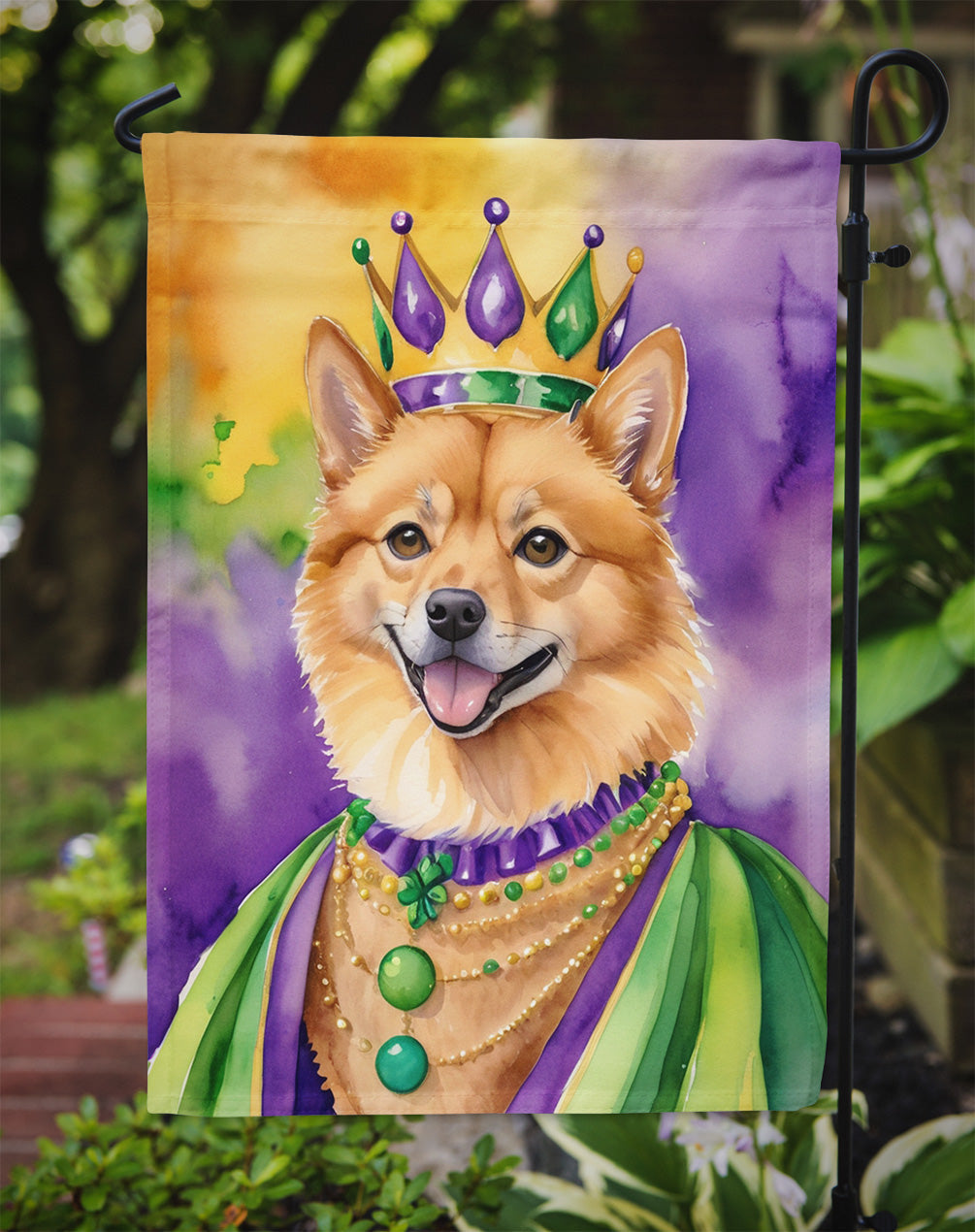 Finnish Spitz King of Mardi Gras Garden Flag - Vibrant Dog-Themed Yard Decor by Caroline's Treasures