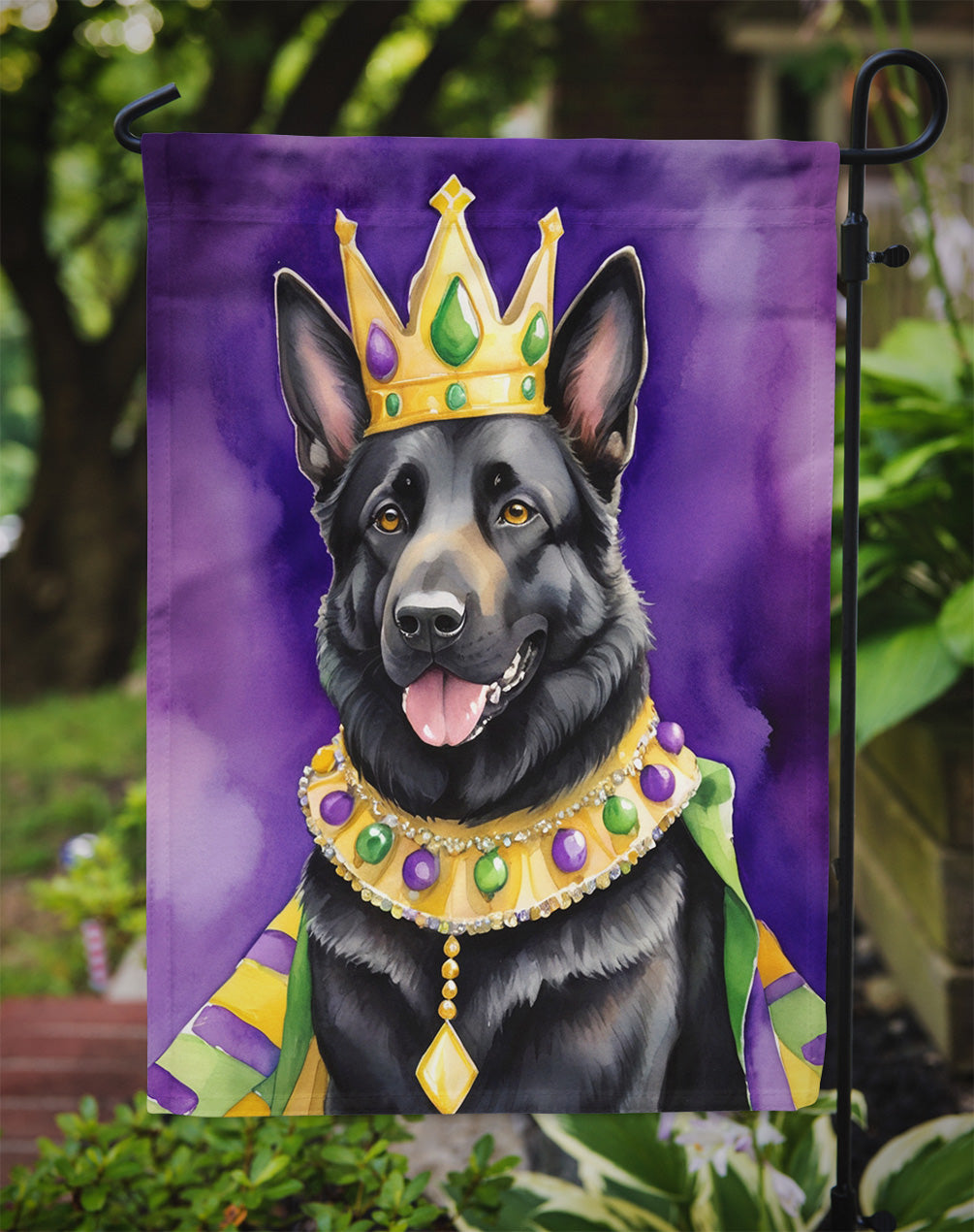 Black German Shepherd King of Mardi Gras Garden Flag - Vibrant Dog-Themed Yard Decor by Caroline's Treasures