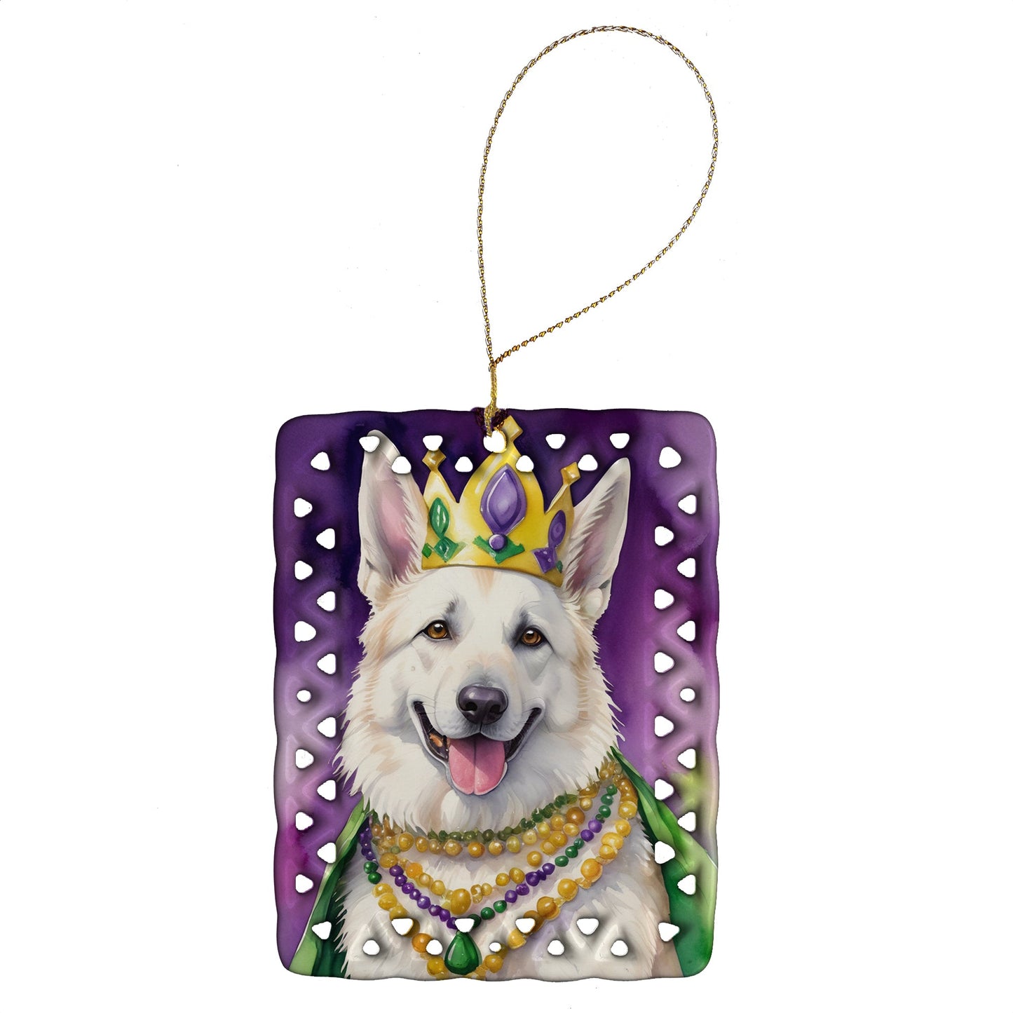 White German Shepherd King of Mardi Gras Porcelain Ornament