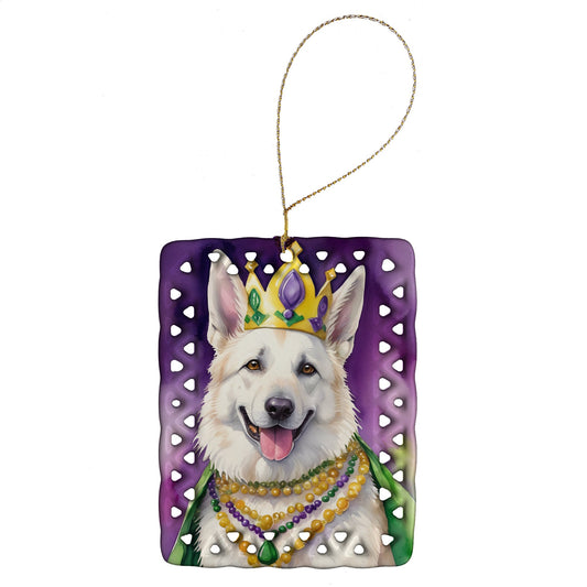 White German Shepherd King of Mardi Gras Porcelain Ornament