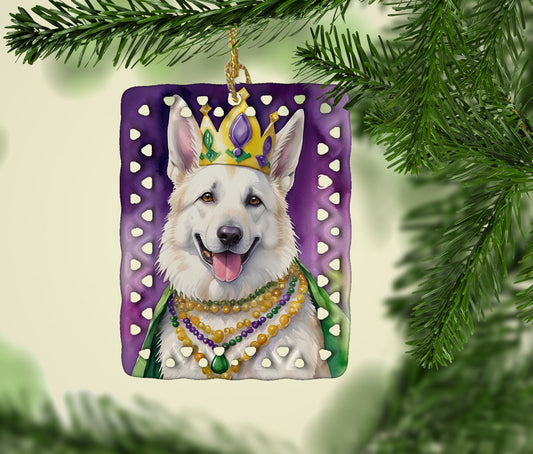 White German Shepherd King of Mardi Gras Porcelain Ornament