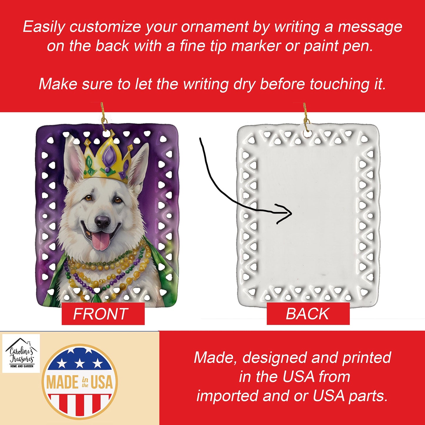 White German Shepherd King of Mardi Gras Porcelain Ornament