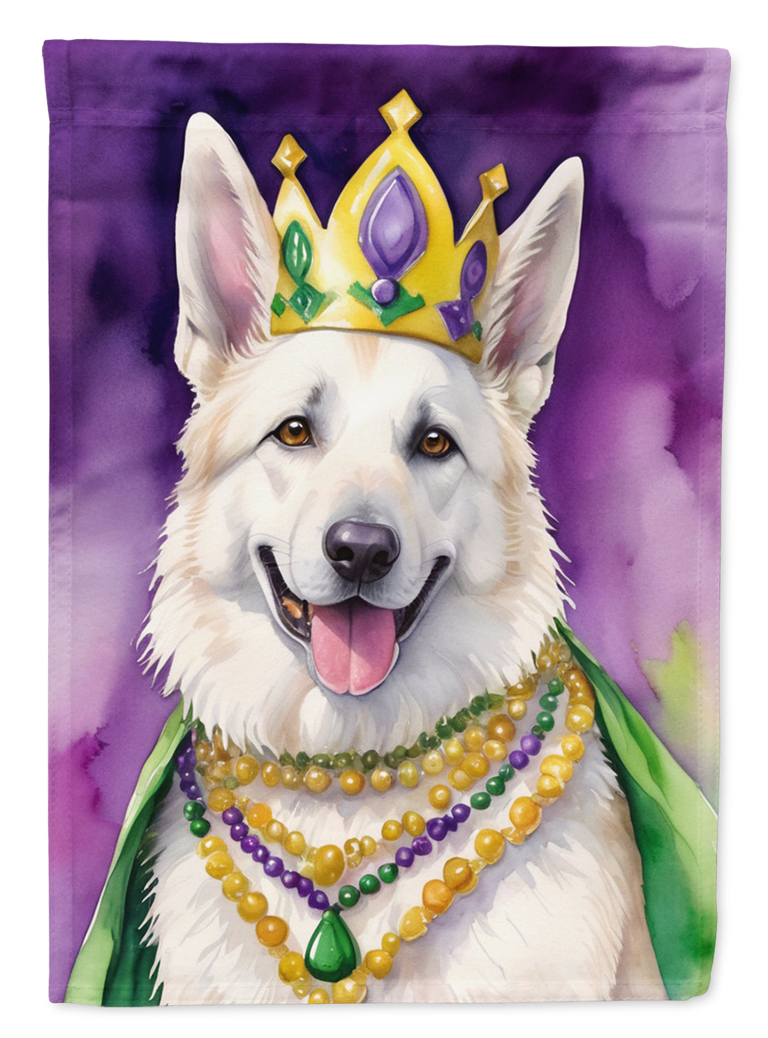 White German Shepherd King of Mardi Gras Garden Flag - Vibrant Dog-Themed Yard Decor by Caroline's Treasures